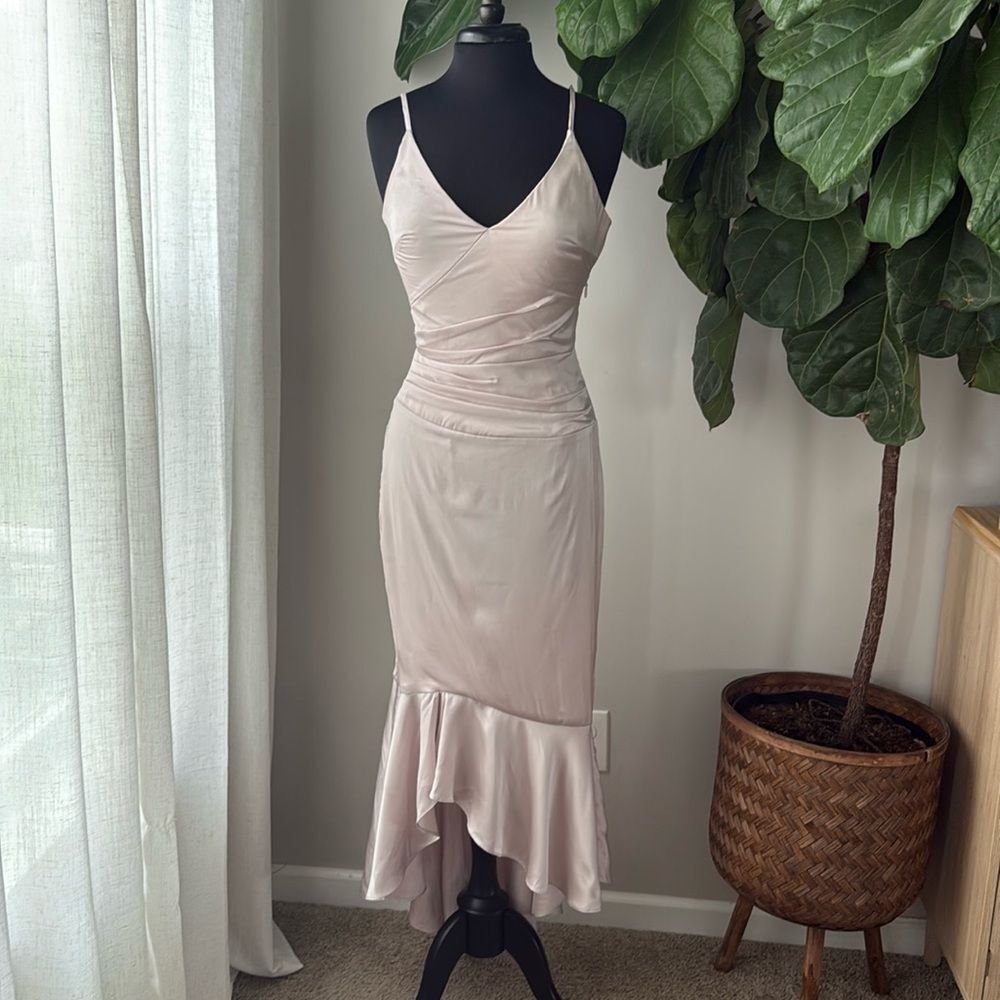 Chi Chi London Satin Evening Dress 'Varsha' in Pale Neutral Champagne